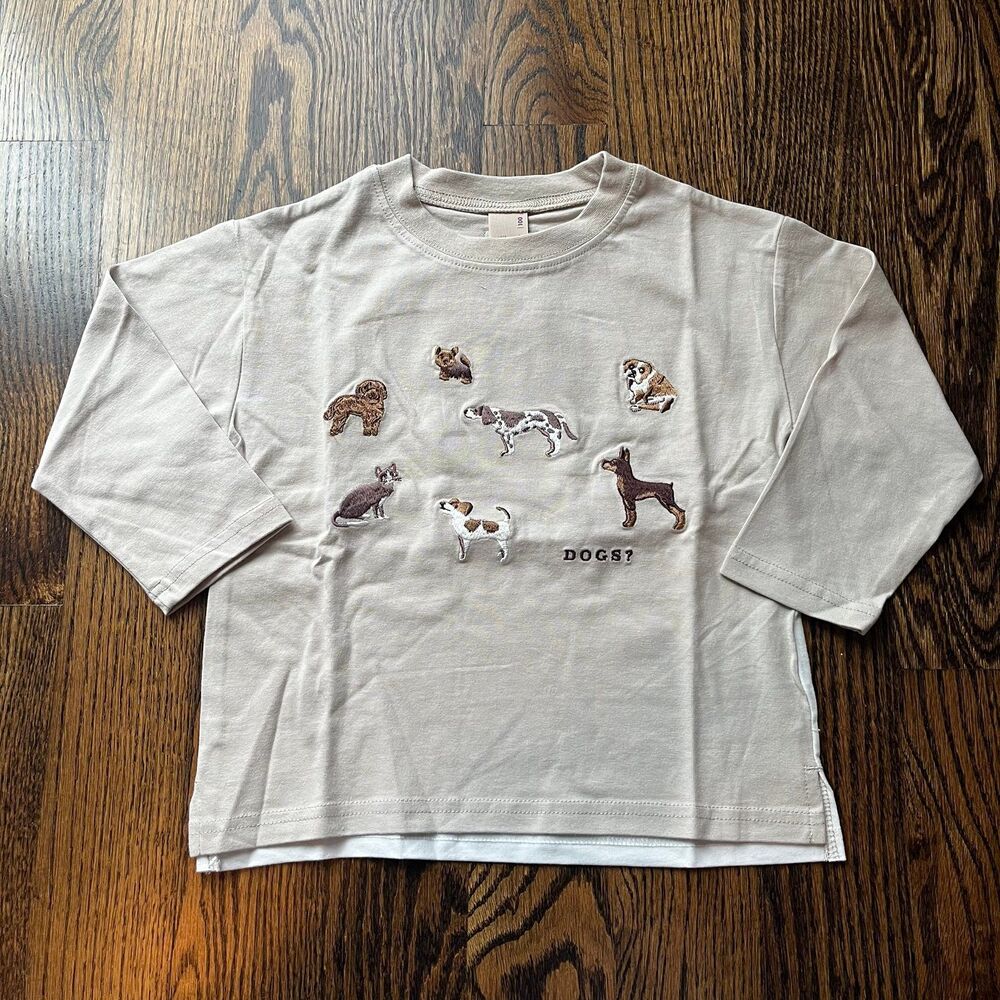 NWT - Petit Main Dog Embroidery Long Sleeve T-shirt (100cm 3Y)